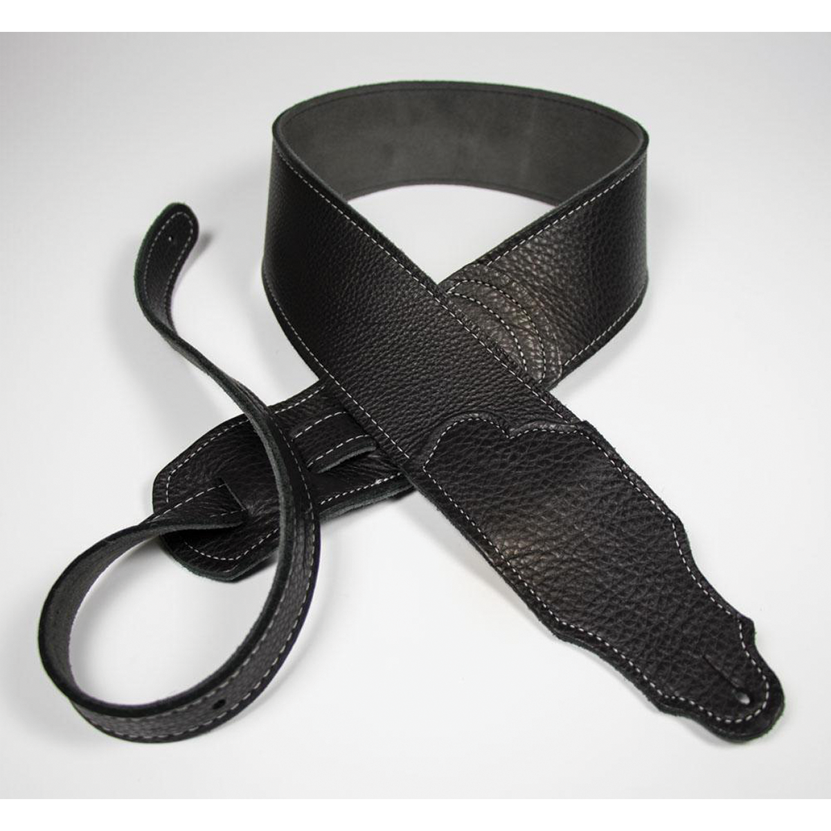 Franklin 2.5" Black Leather Silver Stitching Guitar Strap