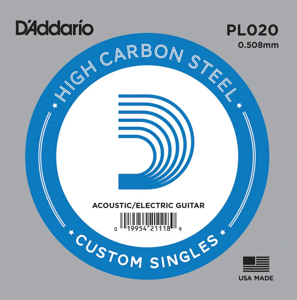 D'Addario PL020 Plain Steel Guitar Single String (.020)